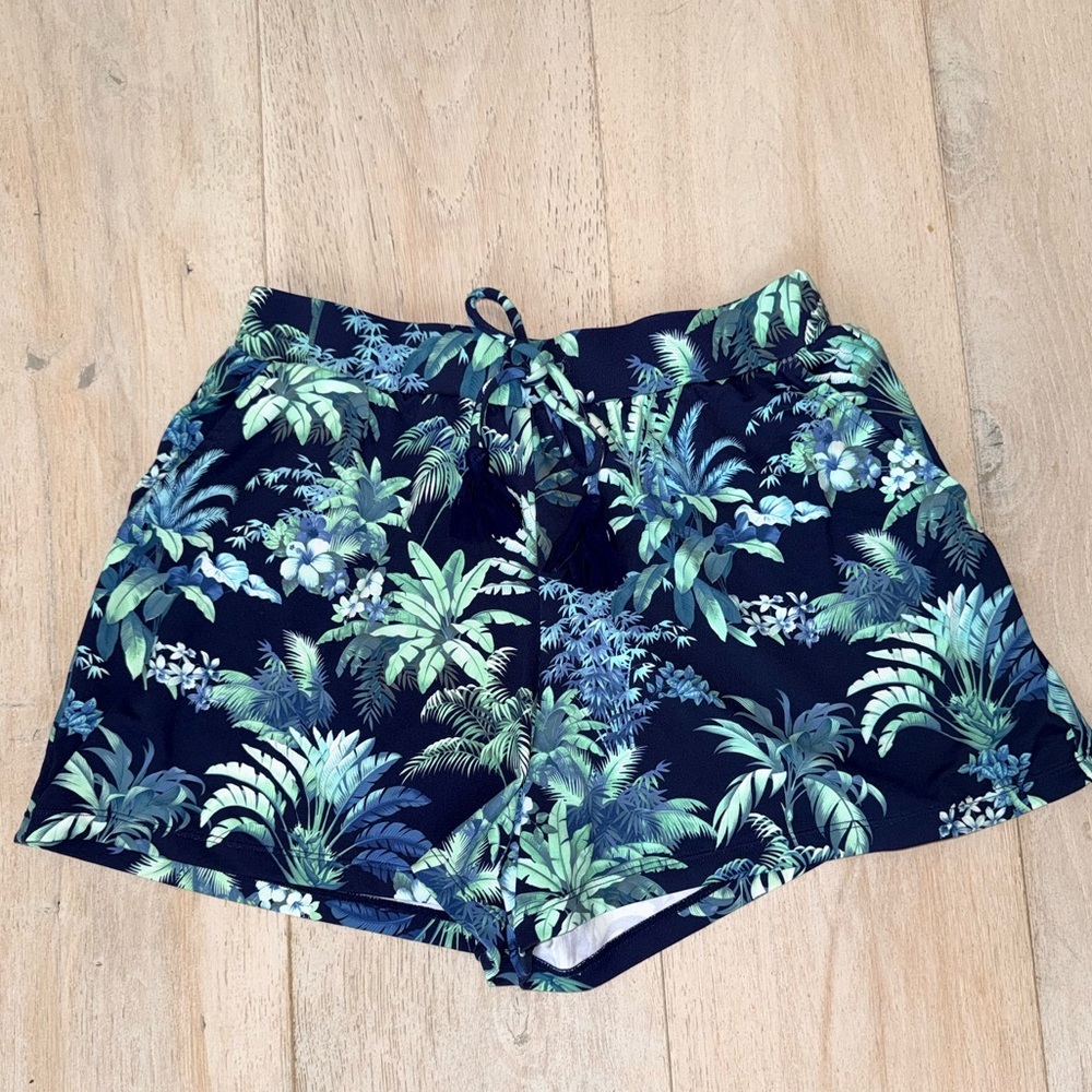 NWOT Tommy Bahama Navy Tropical Art Of Palms Swimsuit Cover Up Shorts XXS - Picture 3 of 7